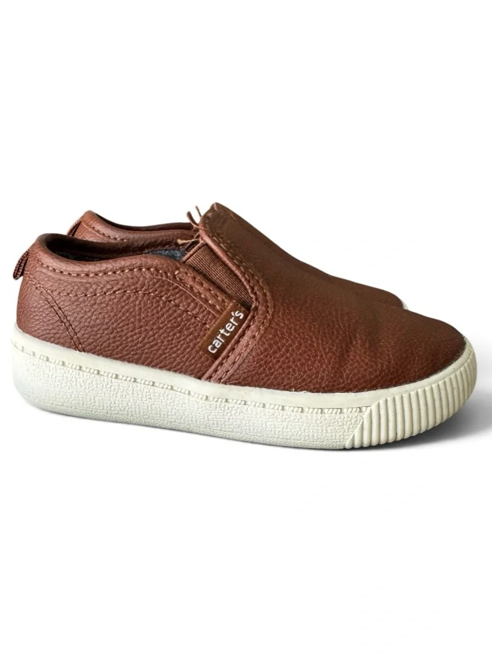 Carter's Ricky Toddler Boys Brown Faux Leather Slip On Sneakers Shoes GUC Size 8